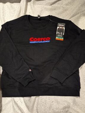 XL: Kirkland Signature Black Crewneck Sweatshirt with Red & Blue Logo